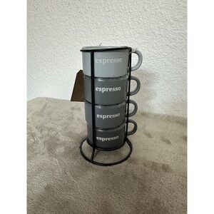 Mini Espresso Coffee Cups Signature Housewares Stackable Black Gray Home Decor